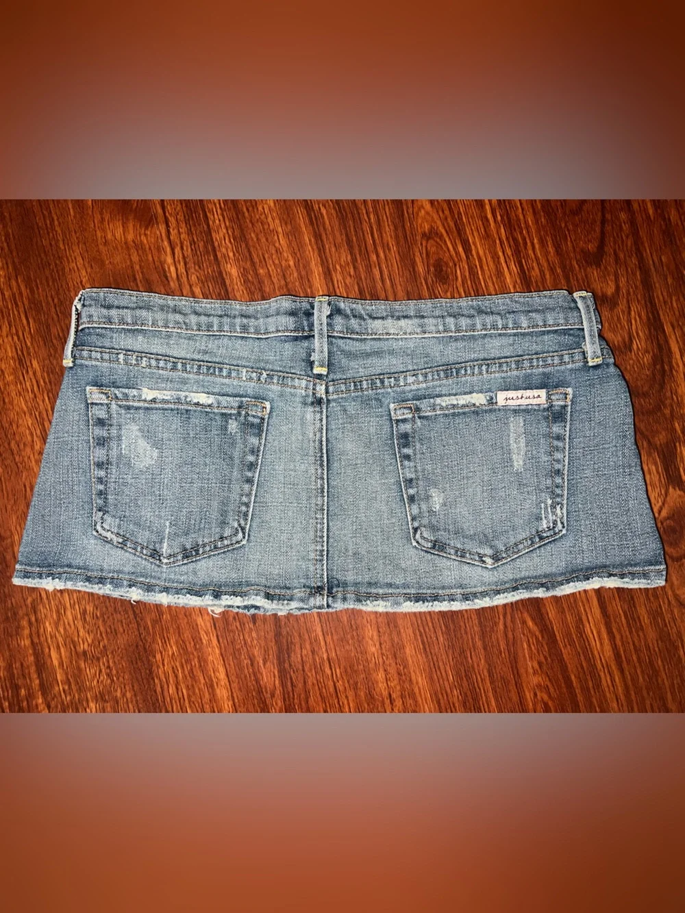 Just USA Light Blue Distressed Denim Mini Skirt